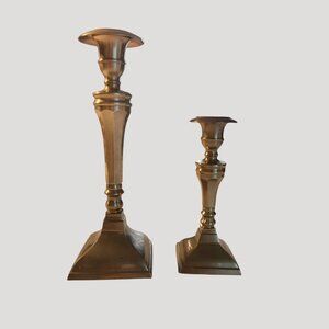 VTG Brass Candlestick Holders Set Of 2 Square Base Tapered Design India